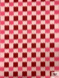 Ikat Check Printed Stretch Cotton Twill - Pale Pink / Watermelon / Cranberry