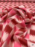 Ikat Check Printed Stretch Cotton Twill - Pale Pink / Watermelon / Cranberry