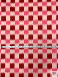 Ikat Check Printed Stretch Cotton Twill - Pale Pink / Watermelon / Cranberry