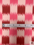 Ikat Check Printed Stretch Cotton Twill - Pale Pink / Watermelon / Cranberry