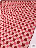 Ikat Check Printed Stretch Cotton Twill - Pale Pink / Watermelon / Cranberry