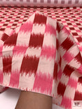 Ikat Check Printed Stretch Cotton Twill - Pale Pink / Watermelon / Cranberry