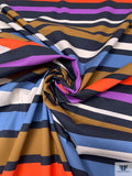 Striped Border Printed Stretch Cotton Poplin - Multicolor