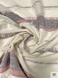 Italian Reversible Jacquard Striped Cotton with Fringe - Light Ivory / Navy / Red