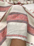 Italian Reversible Jacquard Striped Cotton with Fringe - Light Ivory / Navy / Red