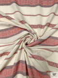 Italian Reversible Jacquard Striped Cotton with Fringe - Light Ivory / Navy / Red