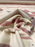 Italian Reversible Jacquard Striped Cotton with Fringe - Light Ivory / Navy / Red