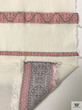 Italian Reversible Jacquard Striped Cotton with Fringe - Light Ivory / Navy / Red