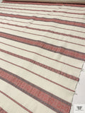 Italian Reversible Jacquard Striped Cotton with Fringe - Light Ivory / Navy / Red
