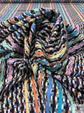 Stripe Graphic and Border Pattern Printed Swiss Dot Cotton Lawn - Multicolor