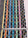 Stripe Graphic and Border Pattern Printed Swiss Dot Cotton Lawn - Multicolor