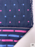 Yarn-Dyed Dot and Striped Cotton Jacquard - Navy / Cranberry Pink / Slate Blue
