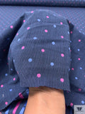 Yarn-Dyed Dot and Striped Cotton Jacquard - Navy / Cranberry Pink / Slate Blue