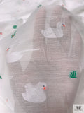 Italian Swan Design Jacquard Cotton Voile - White / Coral / Black / Green