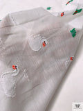 Italian Swan Design Jacquard Cotton Voile - White / Coral / Black / Green
