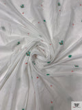 Italian Swan Design Jacquard Cotton Voile - White / Coral / Black / Green