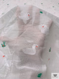 Italian Swan Design Jacquard Cotton Voile - White / Coral / Black / Green
