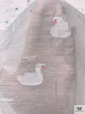 Italian Swan Design Jacquard Cotton Voile - White / Coral / Black / Green