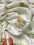 Italian Floral Printed Cotton Canvas - Off-White / Moss Green / Lime Yellow / Pink