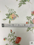 Italian Floral Printed Cotton Canvas - Off-White / Moss Green / Lime Yellow / Pink