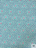 Retro Ditsy Floral Printed Linen - Turquoise / Neon Blue / Green / Off-White