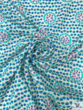 Retro Ditsy Floral Printed Linen - Turquoise / Neon Blue / Green / Off-White