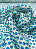 Retro Ditsy Floral Printed Linen - Turquoise / Neon Blue / Green / Off-White