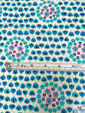 Retro Ditsy Floral Printed Linen - Turquoise / Neon Blue / Green / Off-White