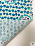 Retro Ditsy Floral Printed Linen - Turquoise / Neon Blue / Green / Off-White