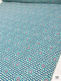 Retro Ditsy Floral Printed Linen - Turquoise / Neon Blue / Green / Off-White