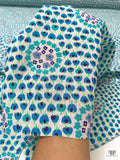 Retro Ditsy Floral Printed Linen - Turquoise / Neon Blue / Green / Off-White
