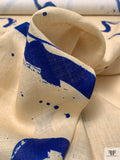 Abstract Painterly Linen - Nude / Blue