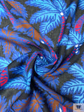 Italian Palm Tree Printed Linen - Blues / Rust Brown / Magenta