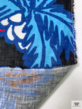 Italian Palm Tree Printed Linen - Blues / Rust Brown / Magenta