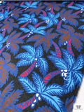 Italian Palm Tree Printed Linen - Blues / Rust Brown / Magenta