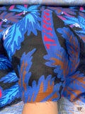 Italian Palm Tree Printed Linen - Blues / Rust Brown / Magenta
