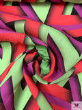 Italian Art Deco Geometric Printed Abstract Printed Linen - Soft Green / Raspberry / Amethyst