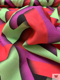 Italian Art Deco Geometric Printed Abstract Printed Linen - Soft Green / Raspberry / Amethyst
