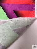 Italian Art Deco Geometric Printed Abstract Printed Linen - Soft Green / Raspberry / Amethyst