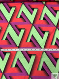Italian Art Deco Geometric Printed Abstract Printed Linen - Soft Green / Raspberry / Amethyst