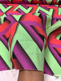 Italian Art Deco Geometric Printed Abstract Printed Linen - Soft Green / Raspberry / Amethyst