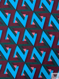 Italian Art Deco Geometric Printed Abstract Printed Linen - Turquoise / Evergreen / Wine
