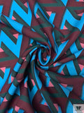 Italian Art Deco Geometric Printed Abstract Printed Linen - Turquoise / Evergreen / Wine