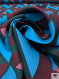 Italian Art Deco Geometric Printed Abstract Printed Linen - Turquoise / Evergreen / Wine