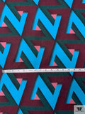 Italian Art Deco Geometric Printed Abstract Printed Linen - Turquoise / Evergreen / Wine