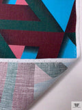 Italian Art Deco Geometric Printed Abstract Printed Linen - Turquoise / Evergreen / Wine