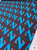 Italian Art Deco Geometric Printed Abstract Printed Linen - Turquoise / Evergreen / Wine