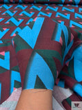Italian Art Deco Geometric Printed Abstract Printed Linen - Turquoise / Evergreen / Wine