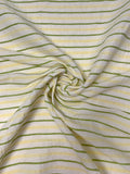 Italian Yarn-Dyed Textured Striped Cotton with Vertical Stretch - Off-White / Pear Green / Pale Yellow