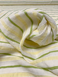 Italian Yarn-Dyed Textured Striped Cotton with Vertical Stretch - Off-White / Pear Green / Pale Yellow
